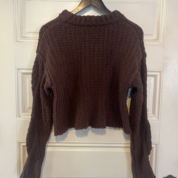 Free People Knit Cropped Dark Brown Sweater Sz XS - Picture 4 of 4